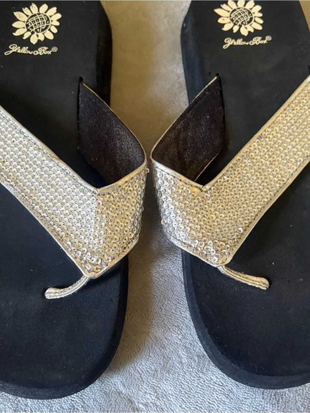 Yellow Box Gold Sequin Thong Sandals - Picture 3 of 6